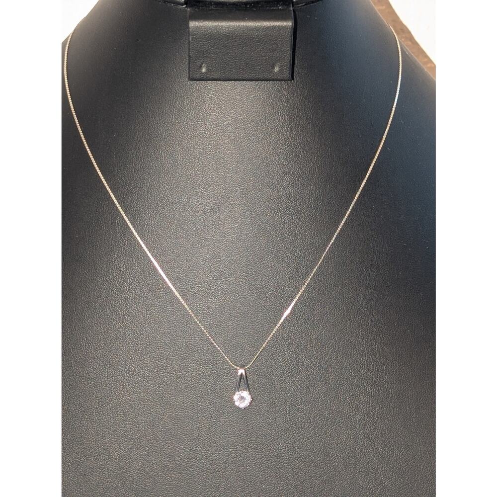 925 Sterling Silver Solitaire CZ Pendant Chain 18" Necklace